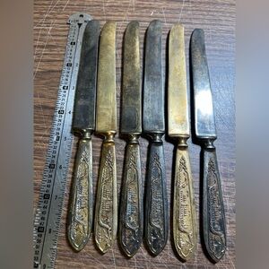 Vintage Brass Flatware Dragon Viking Ship Design Set of 6 Dinner Butter Knives
